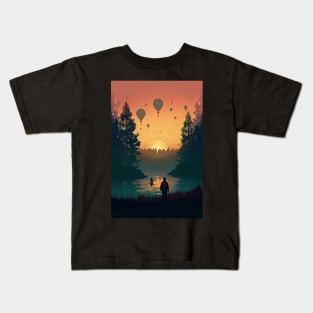 Surreal Hot Air Balloon Forest Landscape Kids T-Shirt